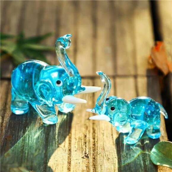2pcs Hand Blown Glass Elephant Figurines, Art Glass Elephant Animals Collection - Picture 5 of 7